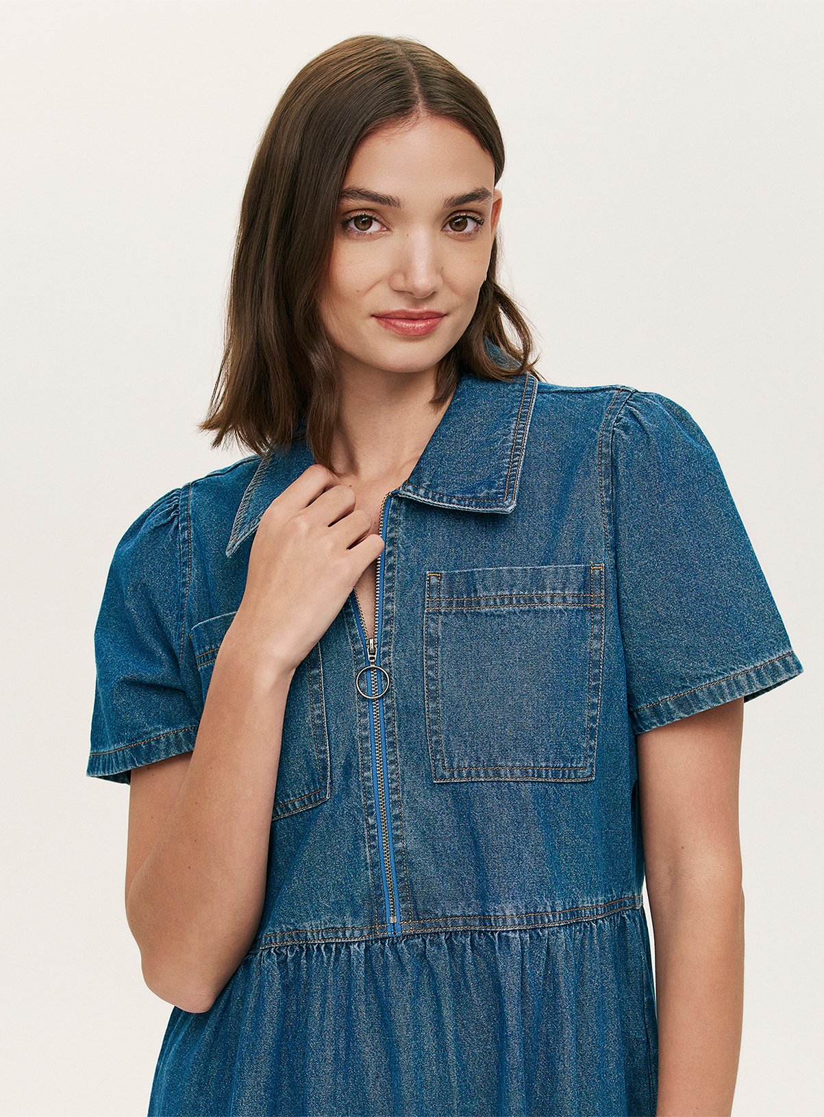 FINERY Tania Denim Dress Mid Blue 12 - Image 3 thumbnail
